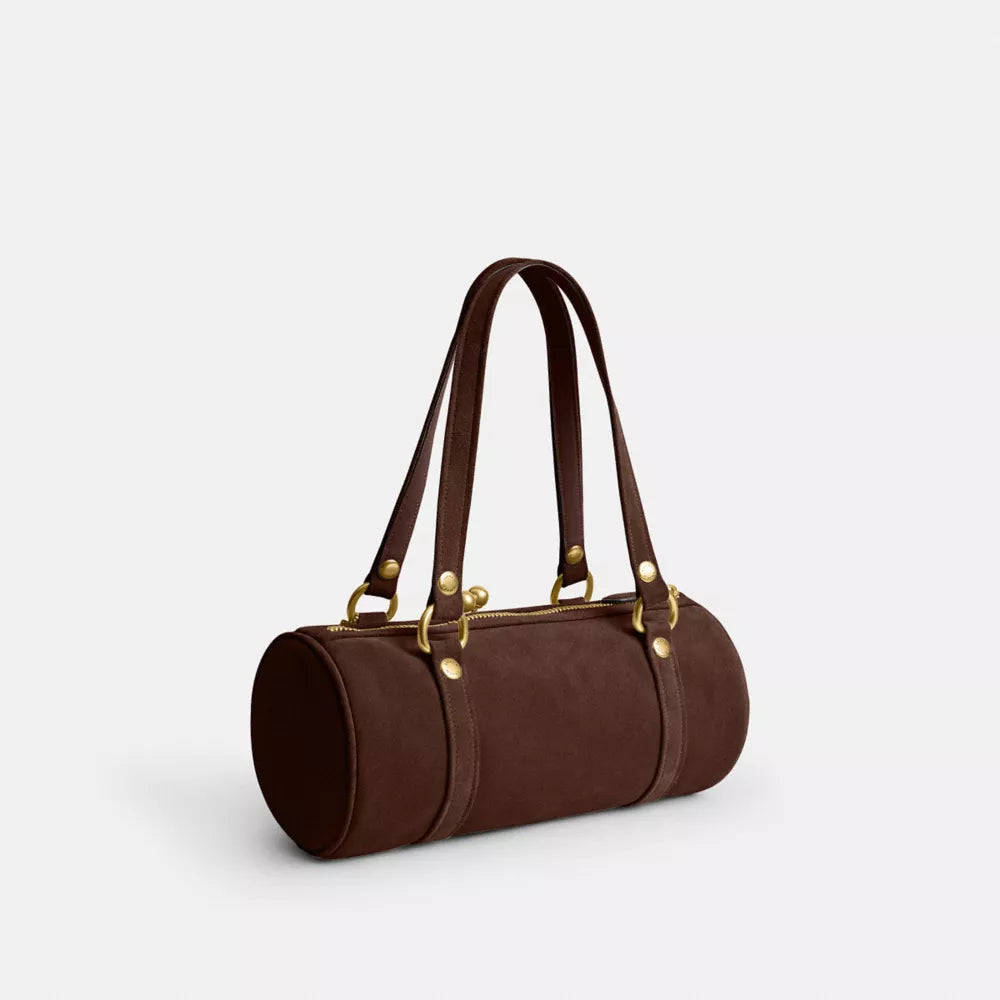 Kisslock Barrel Bag - Brass/Dark Chocolate