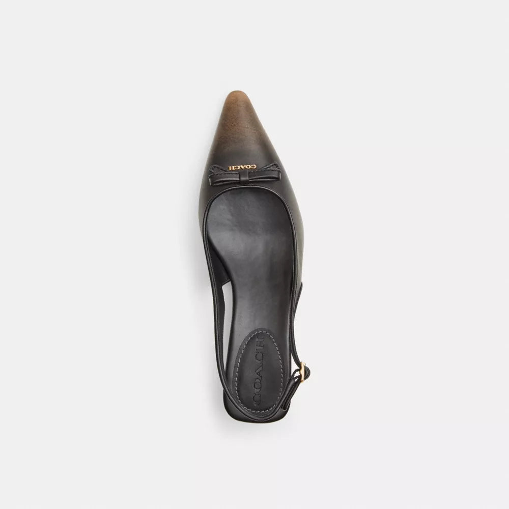 Bow Slingback Heel In Loved Leather - Black Brown