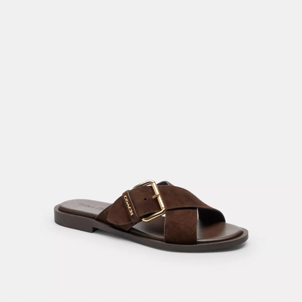 Crisscross Buckle Sandal - Suede/Chocolate Brown