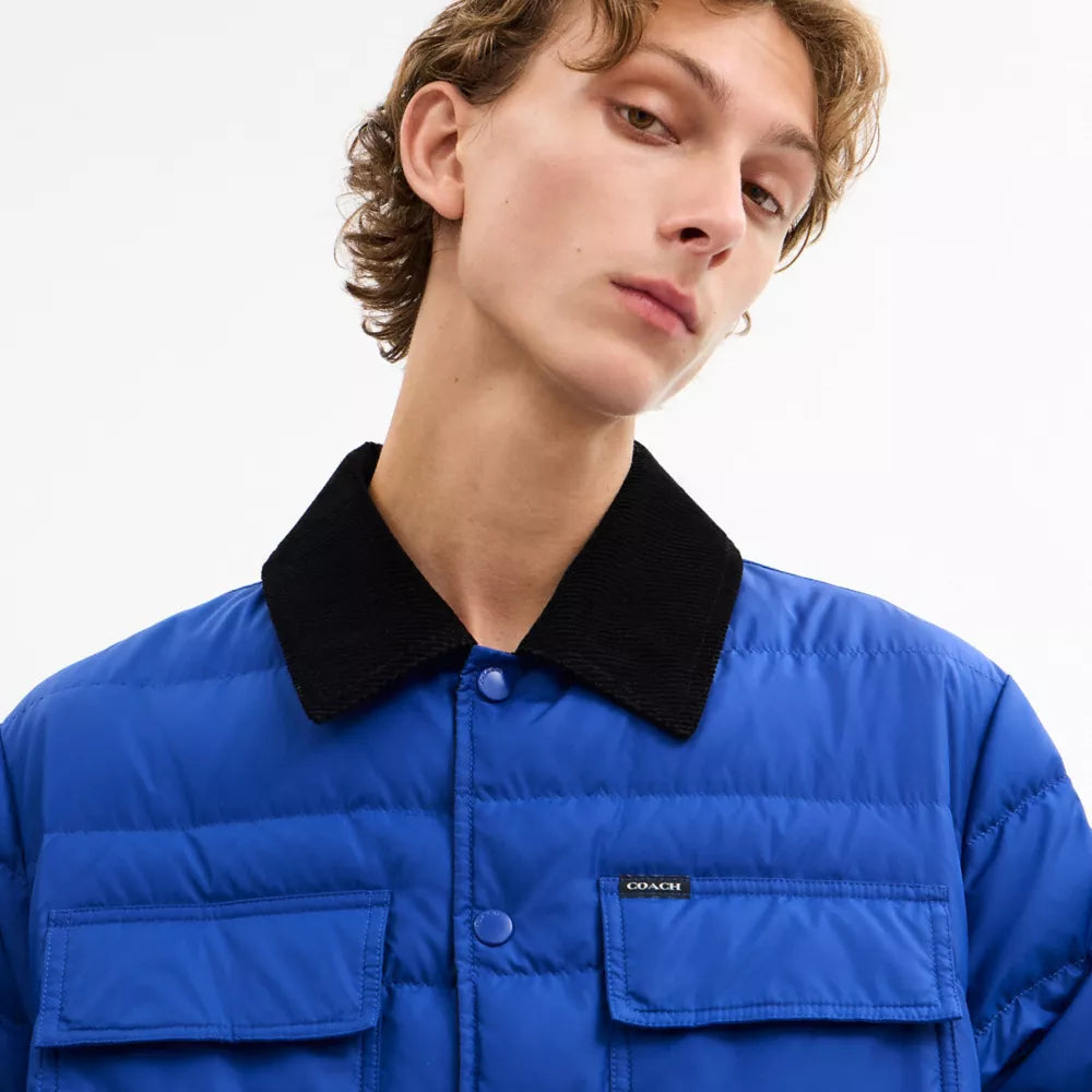 Lightweight Shirt Down Jacket In Recycled Polyester - Blue