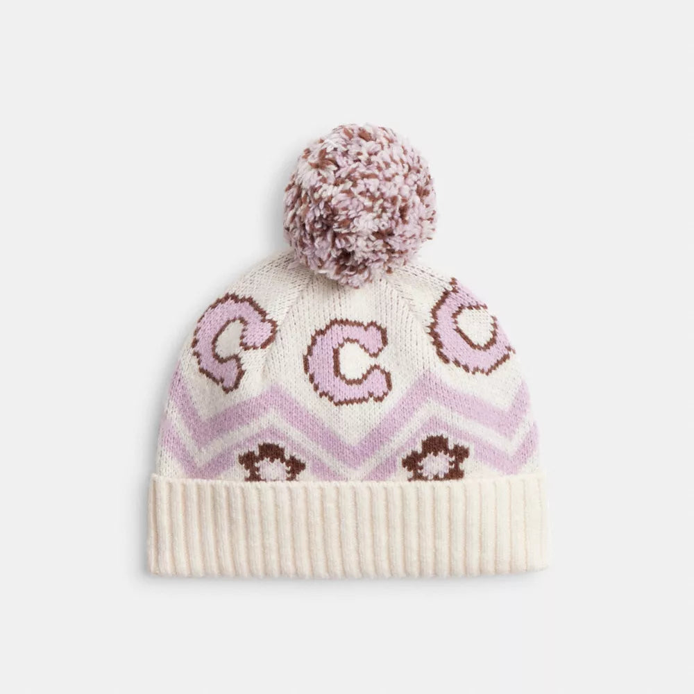 Fair Isle Print Knit Beanie - Chalk Multi