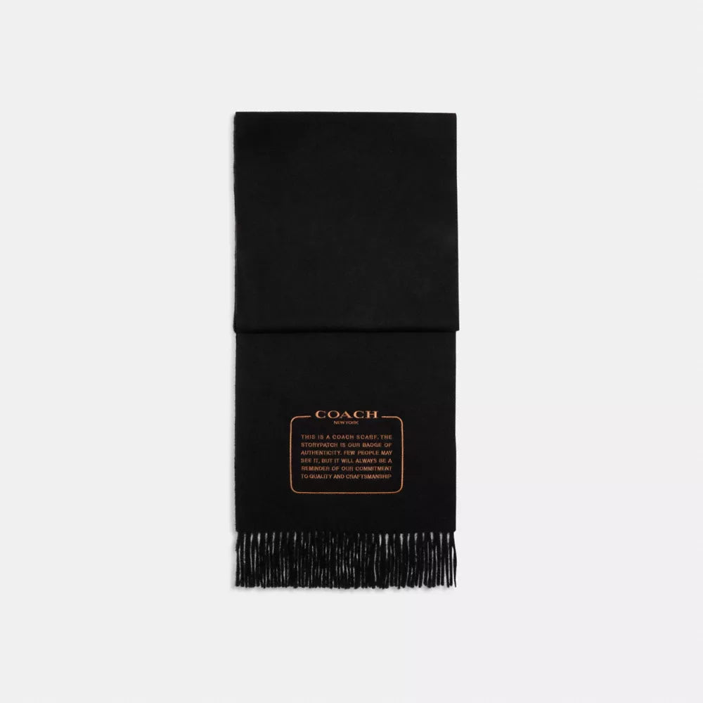 Embroidered Patch Cashmere Muffler - Black