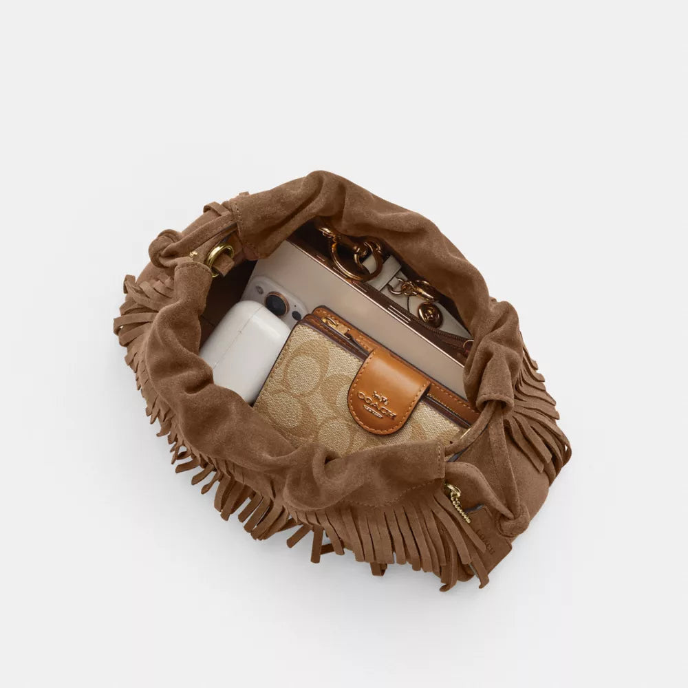 Faye Shoulder Bag With Fringe - Suede/Im/Cedar