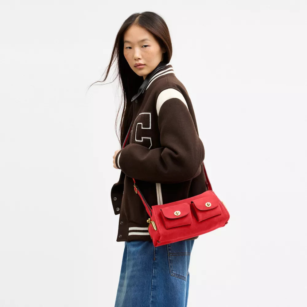 Turnlock Haversack Bag 27 - Suede/Brass/Candy Apple