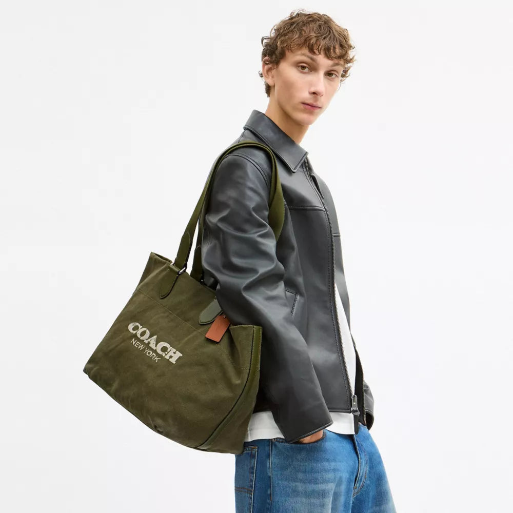 Small Tour Tote Bag In Regenerative Cotton - Silver/OLIVE