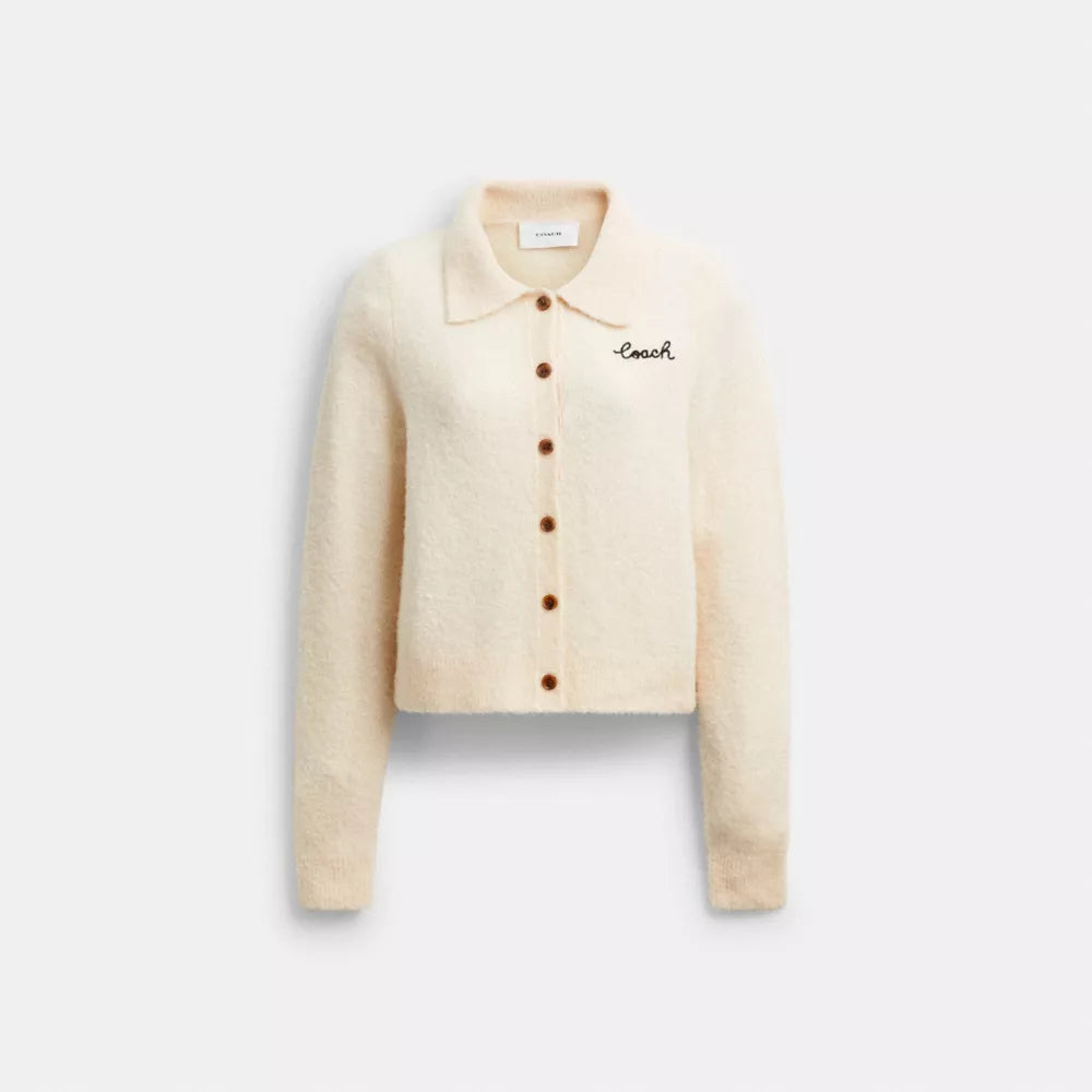 Embroidered Cropped Cardigan - Ecru