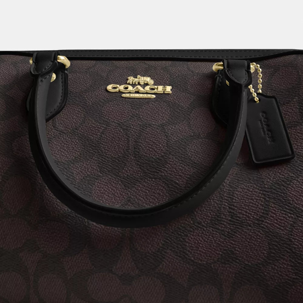 Rowan Satchel Bag In Signature Canvas - Signature Canvas/Gold/Walnut/Black