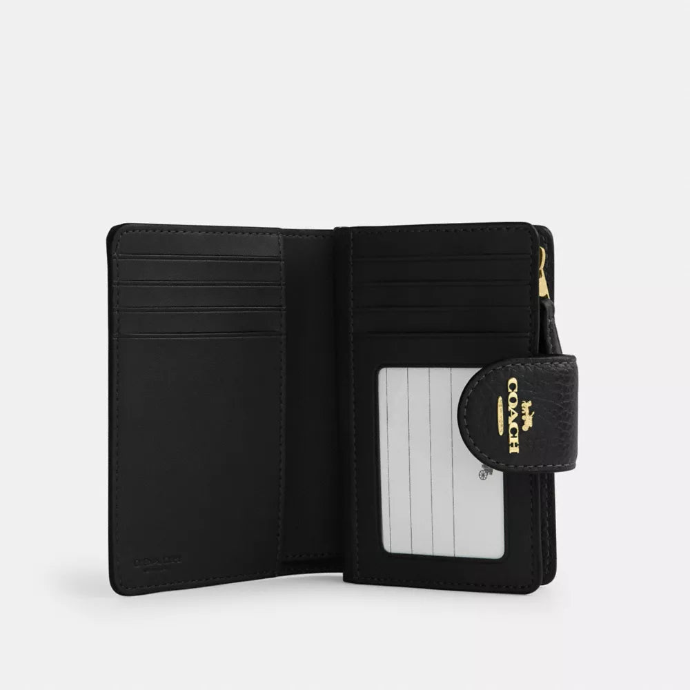 Medium Corner Zip Wallet - Pebbled Leather/Gold/Black
