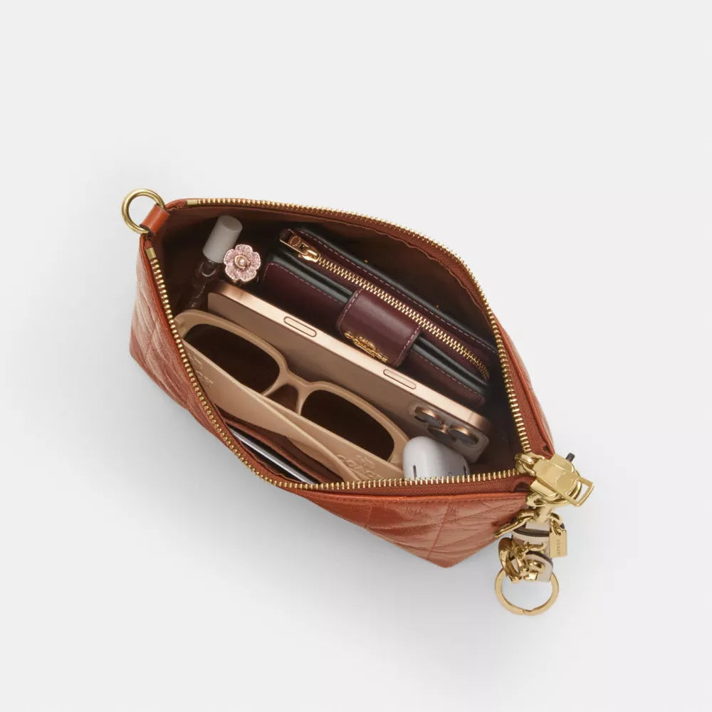 Caitlin Shoulder Bag With Quilting And Charm - Gold/Cinnamon