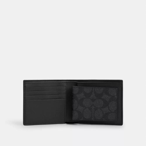 3-In-1 Wallet In Signature Canvas - Signature Canvas/Charcoal/Black