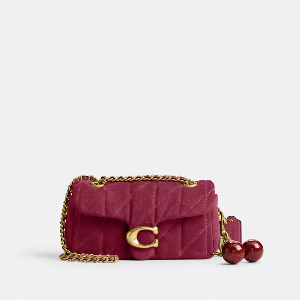 Tabby Shoulder Bag 20 With Quilting - Suede/Brass/Dark Fuchsia