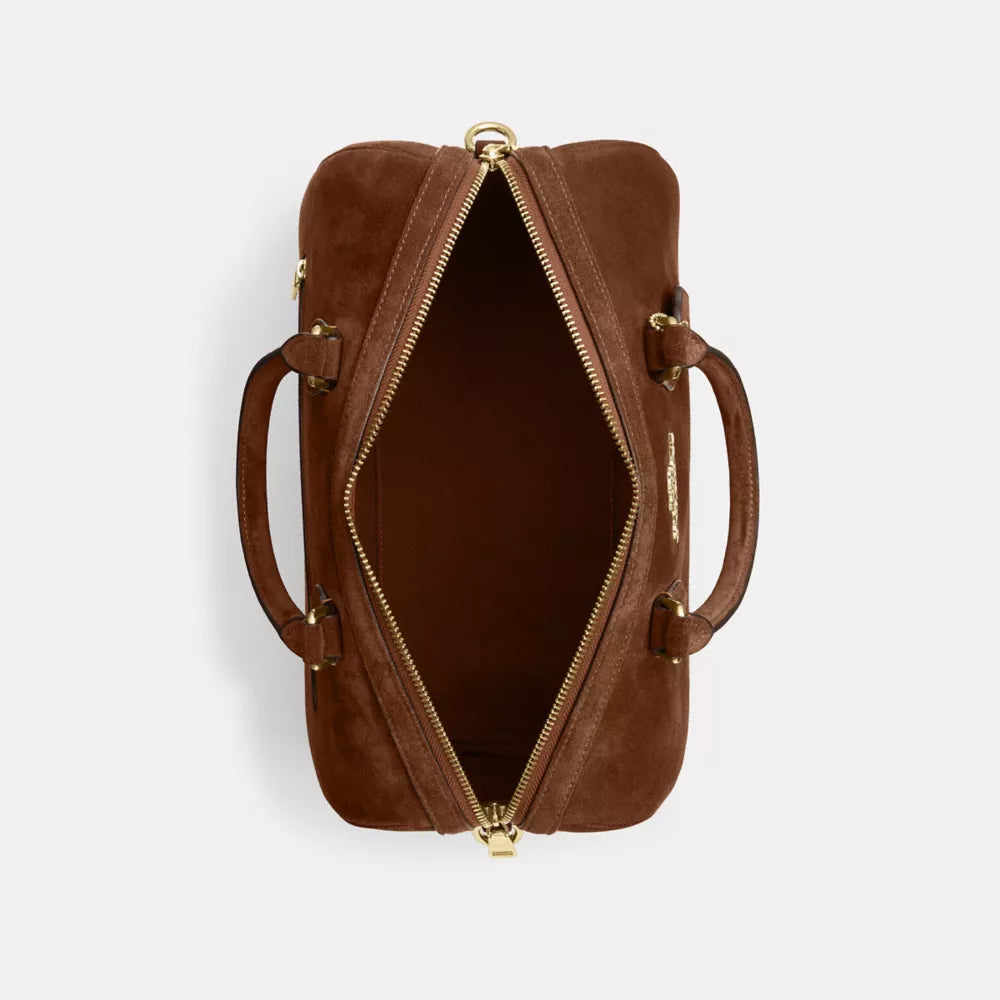 Rowan Large Satchel Bag - Suede/Gold/Warm Brown