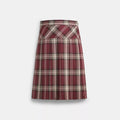 Pleated Plaid Midi Skirt - Merlot/Grey
