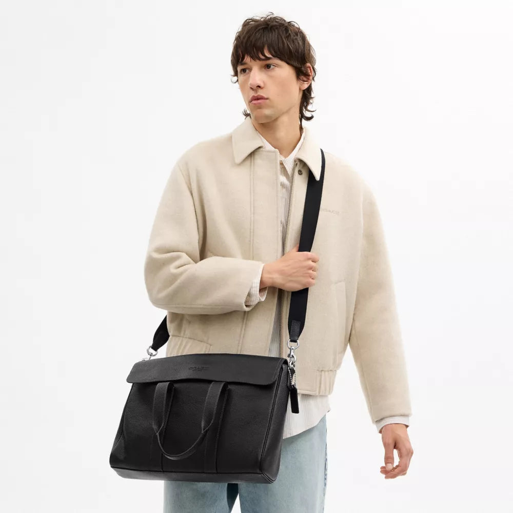 Sullivan Portfolio Brief - Pebbled Leather/Silver/Black