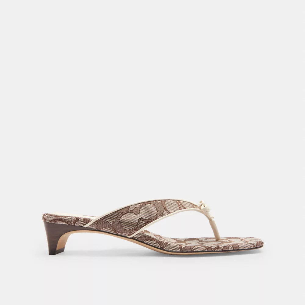 Bow Thong Kitten Heel In Signature Jacquard - Signature Jacquard/Oak/Chalk