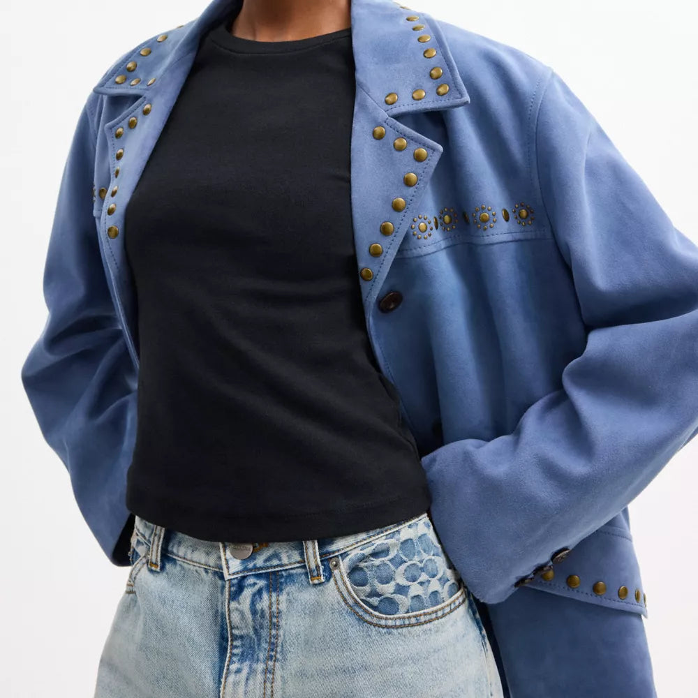 Studded Suede Jacket - Blue
