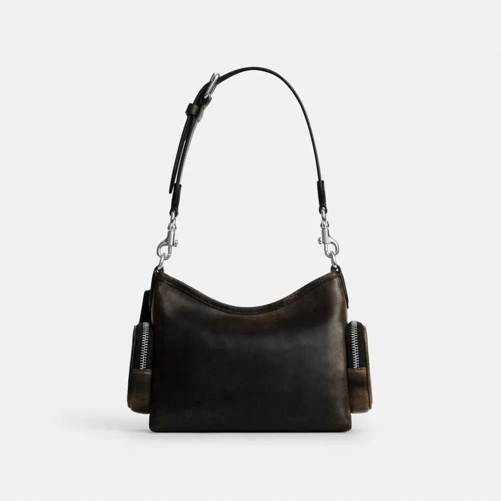 Laurel Shoulder Bag 22 With Pockets In Loved Leather - Silver/Black Brown