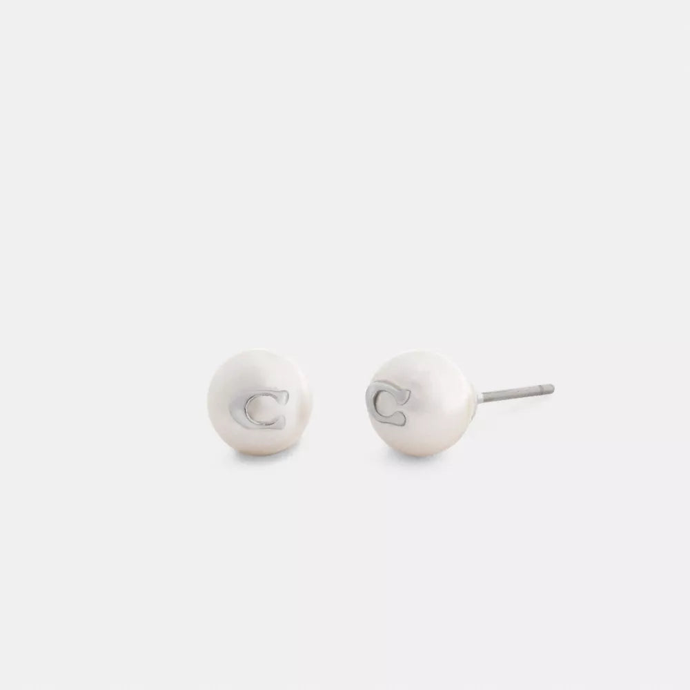 Signature Pearl Stud Earrings - Silver/Pearl