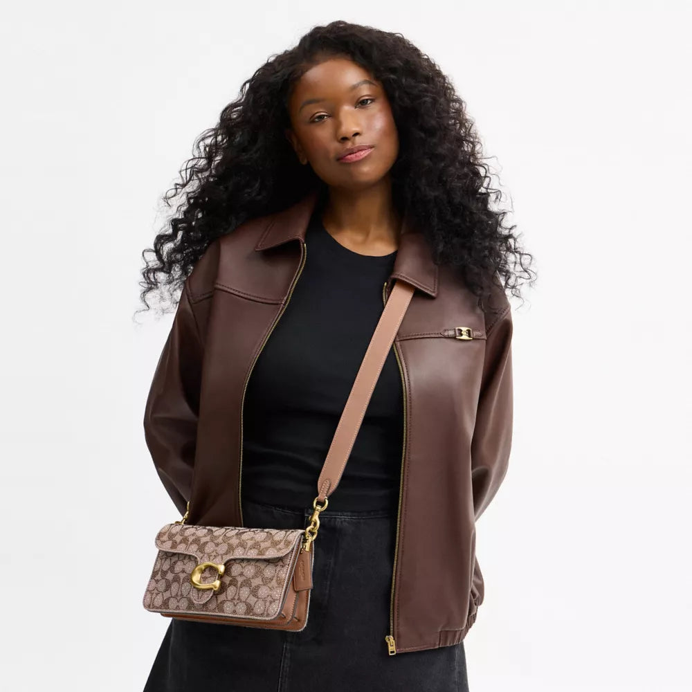 Tabby Shoulder Bag 26 In Crystal Signature Jacquard - Crystal/Brass/MUSHROOM