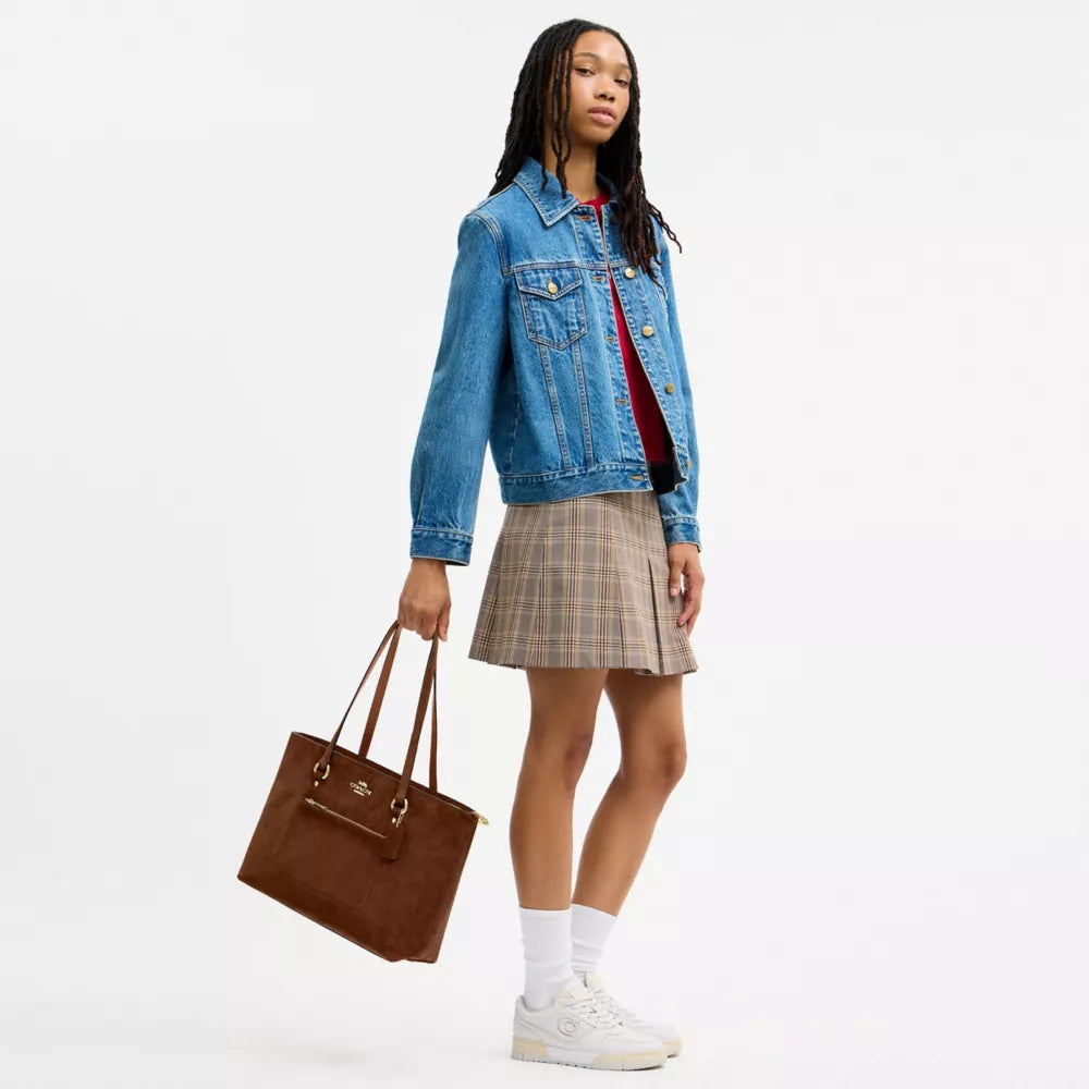 Station Tote Bag - Suede/Gold/Warm Brown