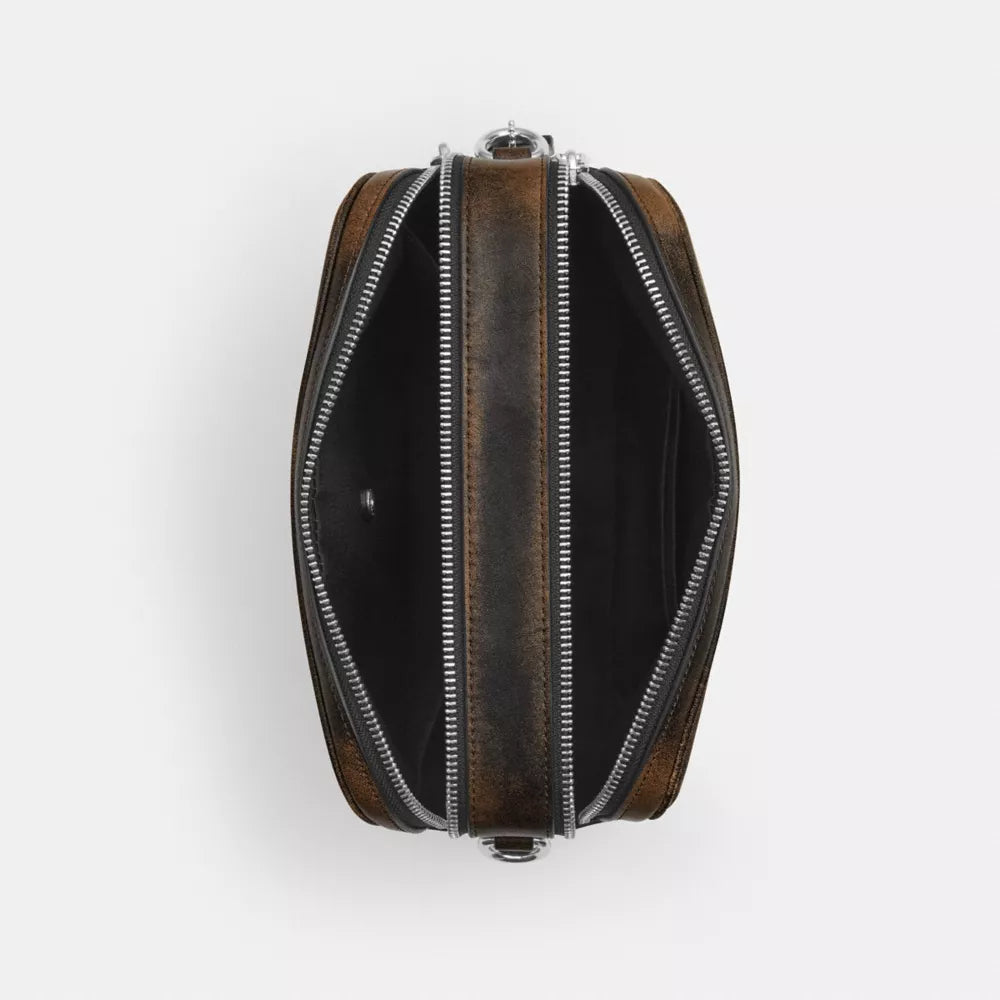 Carey Crossbody Bag In Loved Leather - Silver/Black Brown