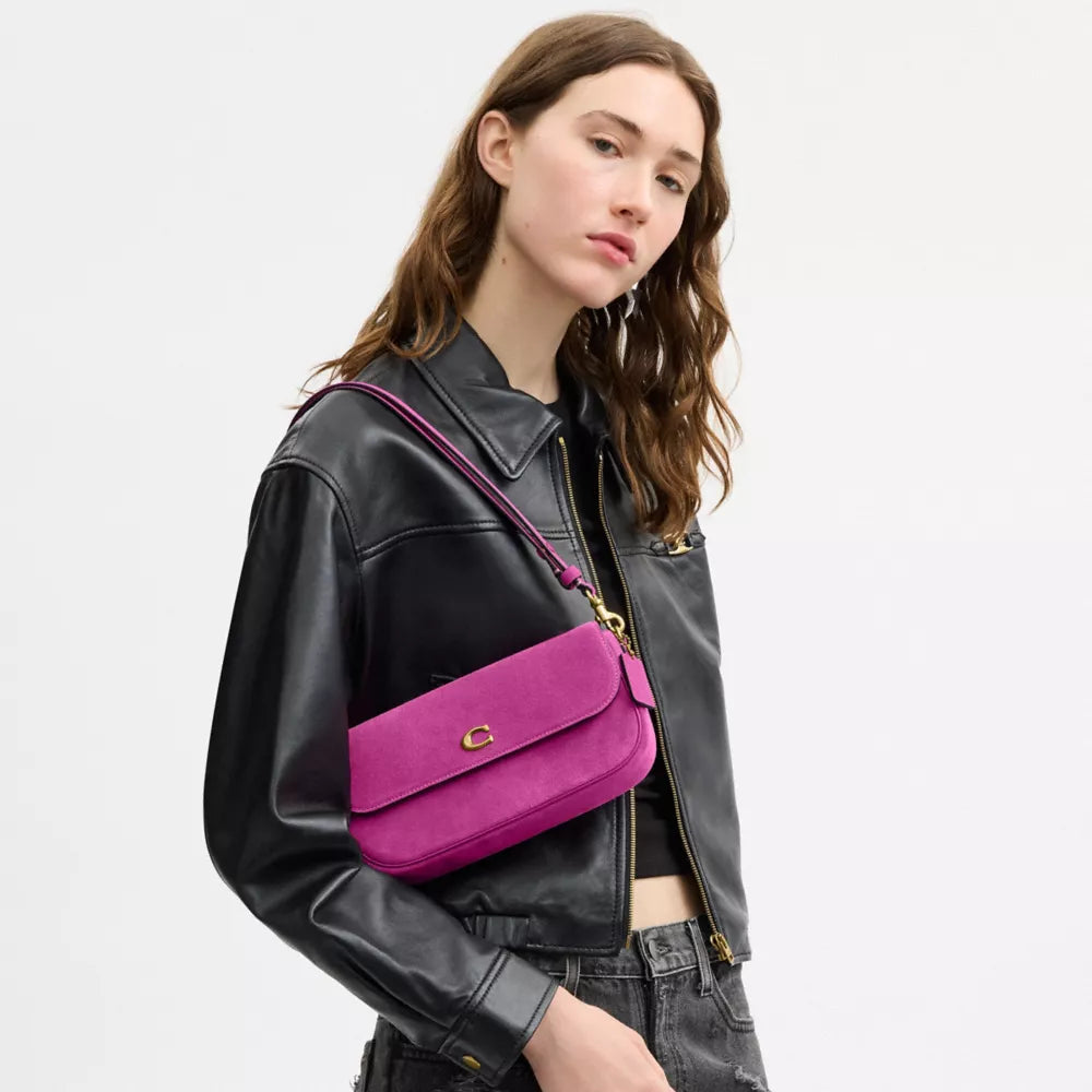 Brook Flap Chain Bag - Suede/Brass/Magenta