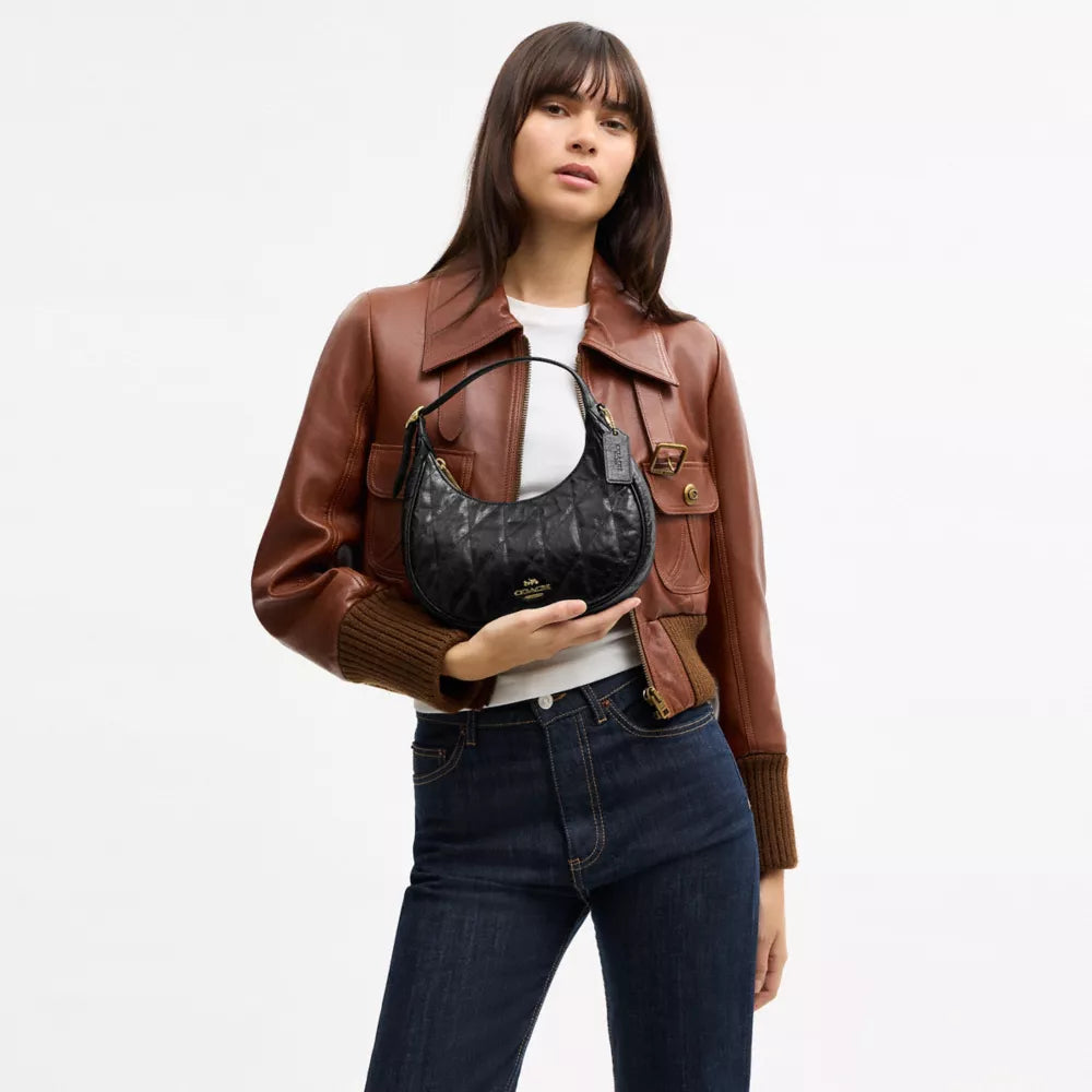 Emily Shoulder Bag With Quilting - Crinkle Leather/Gold/Black