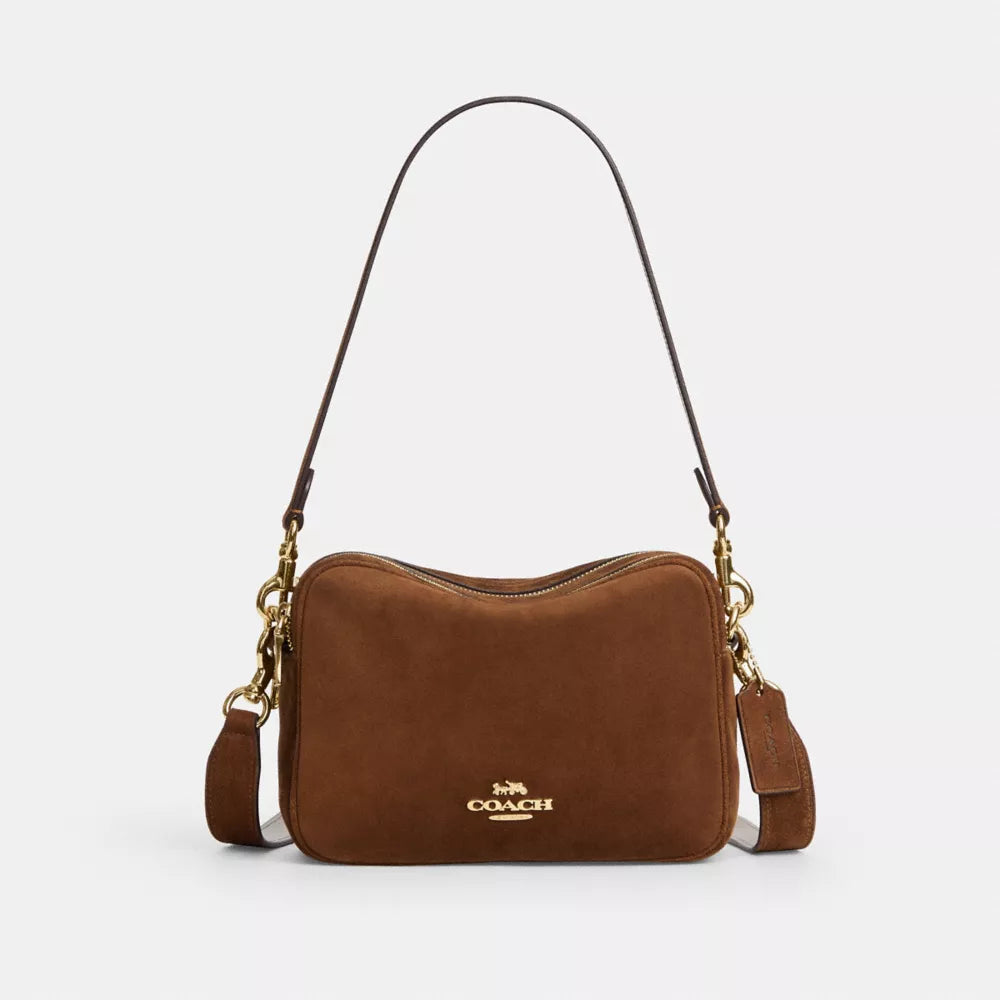 Carey Crossbody Bag - Suede/Gold/Warm Brown