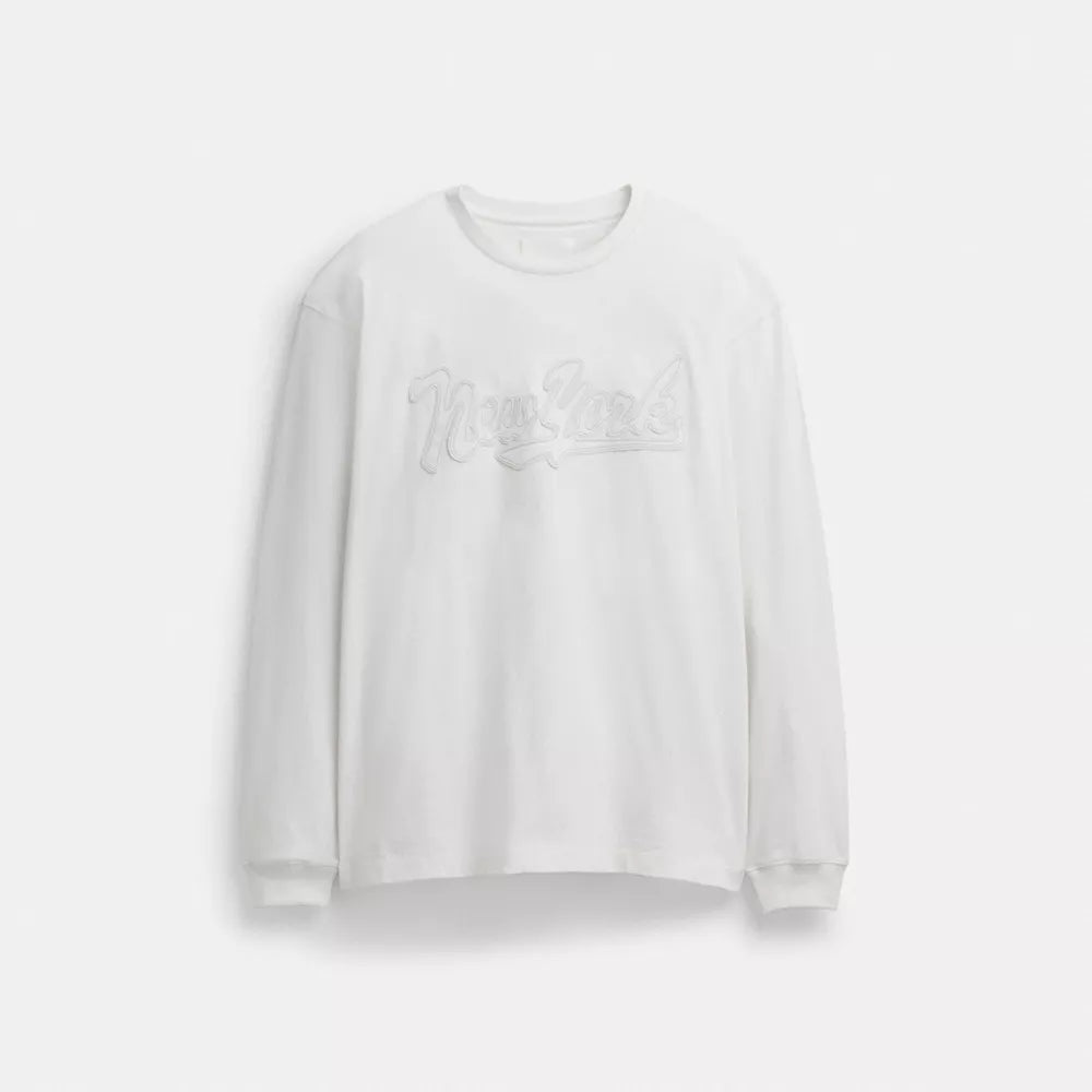 New York Long Sleeve T-Shirt In Organic Cotton - White