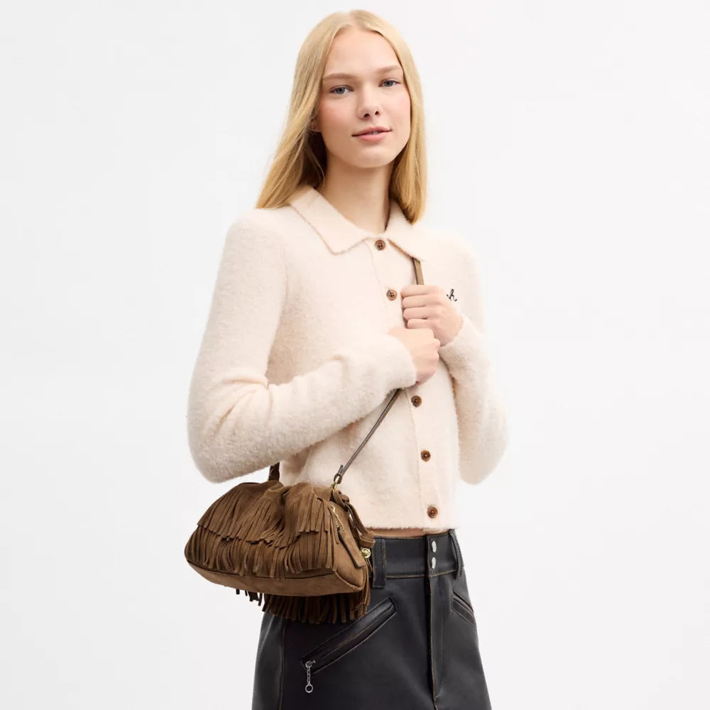 Faye Shoulder Bag With Fringe - Suede/Im/Cedar
