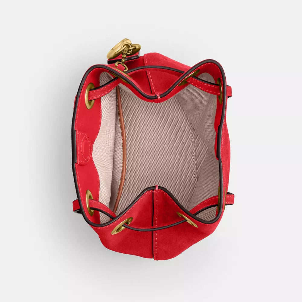 Jade Drawstring Bag - Suede/Brass/Candy Apple
