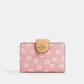 Medium Corner Zip Wallet With Floral Print - Gold/Pink Multi