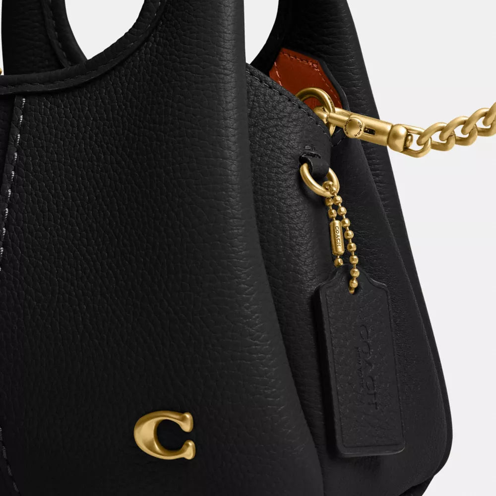 Lana Shoulder Bag 19 - Polished Pebble Leather/Brass/Black