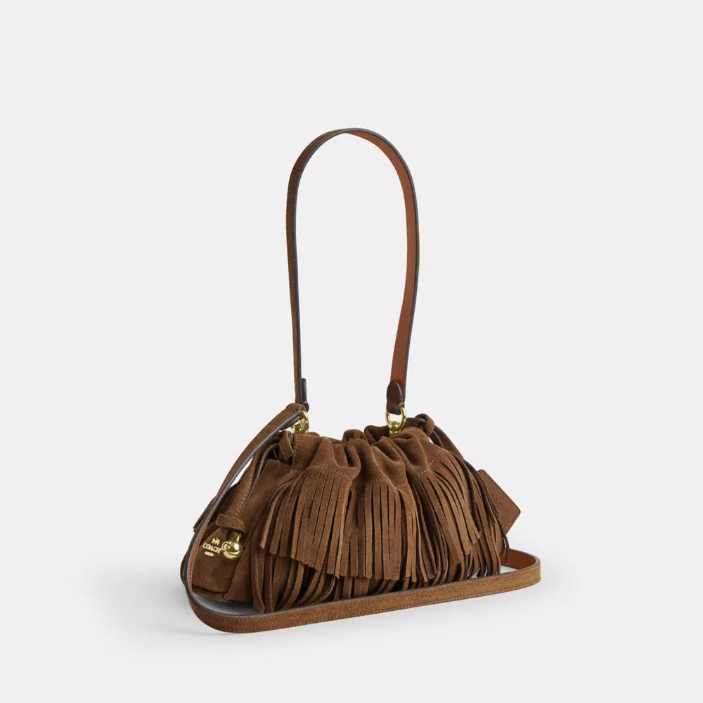 Faye Shoulder Bag With Fringe - Suede/Im/Cedar