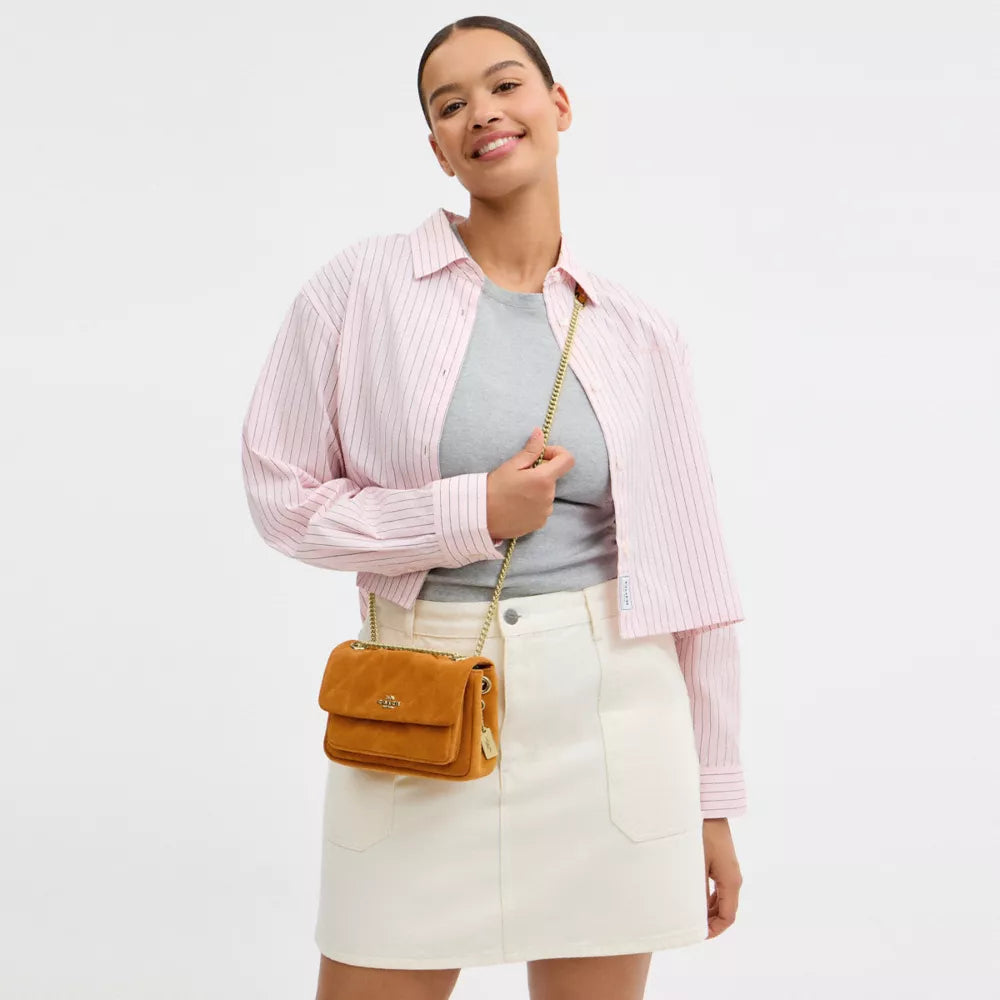 Elodie Crossbody Bag 18 With Quilting - Suede/Gold/Marigold