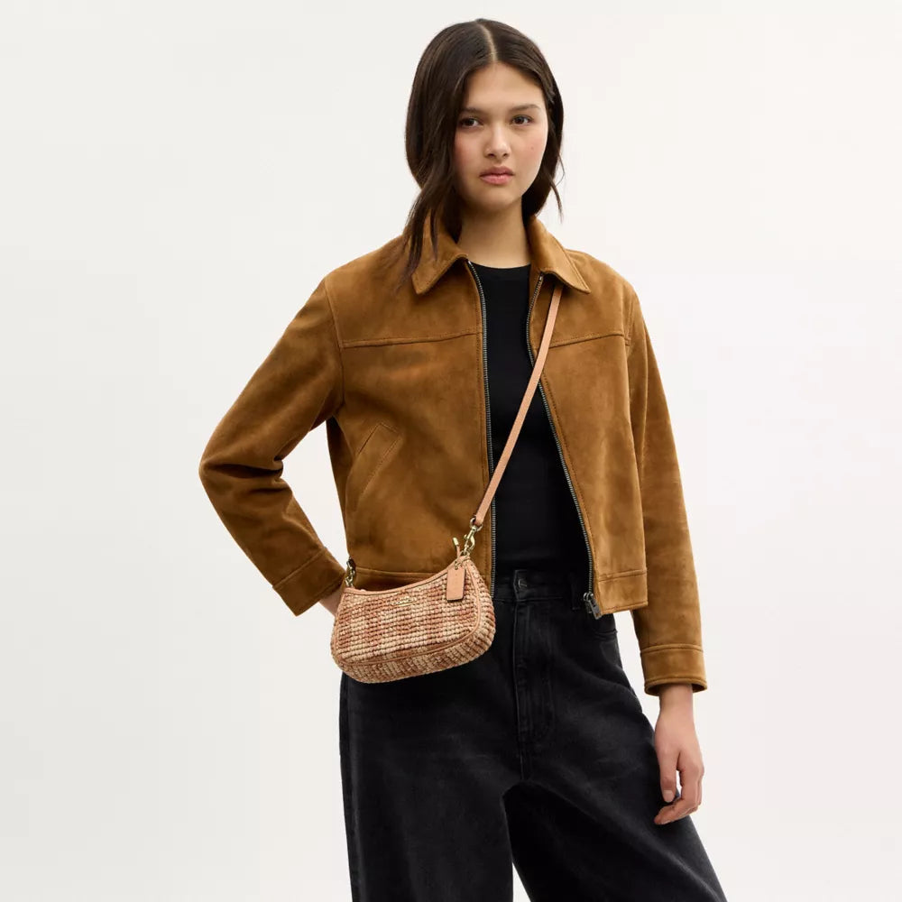 Teri Mini Crossbody Bag With Gingham Print - Straw/Gold/Tan
