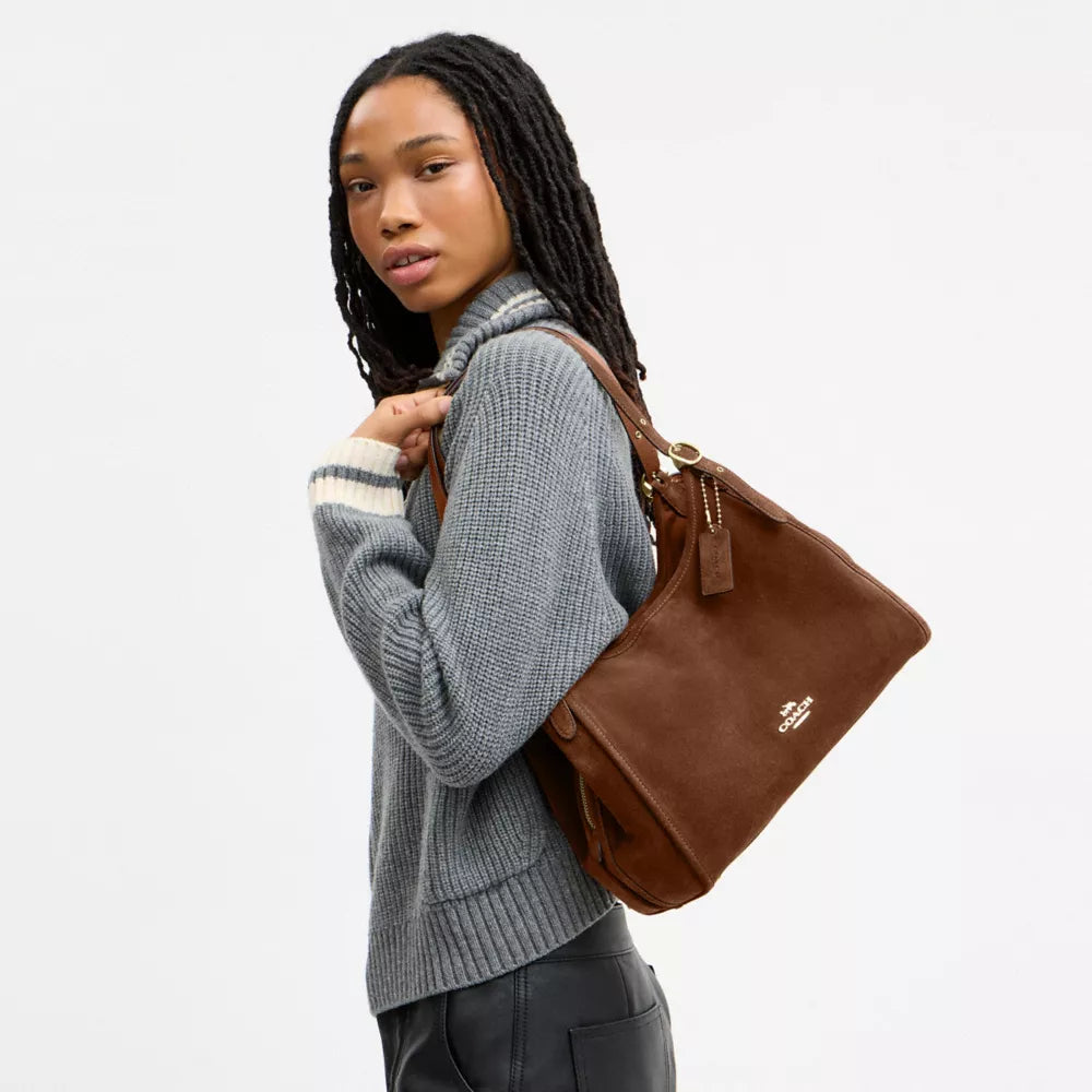 Erin Shoulder Bag - Suede/Gold/Warm Brown
