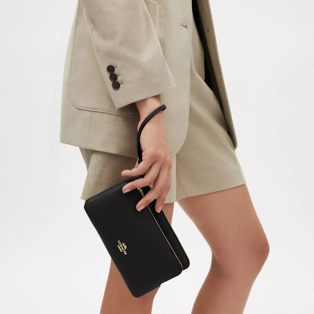 Double Zip Wallet - Gold/Black