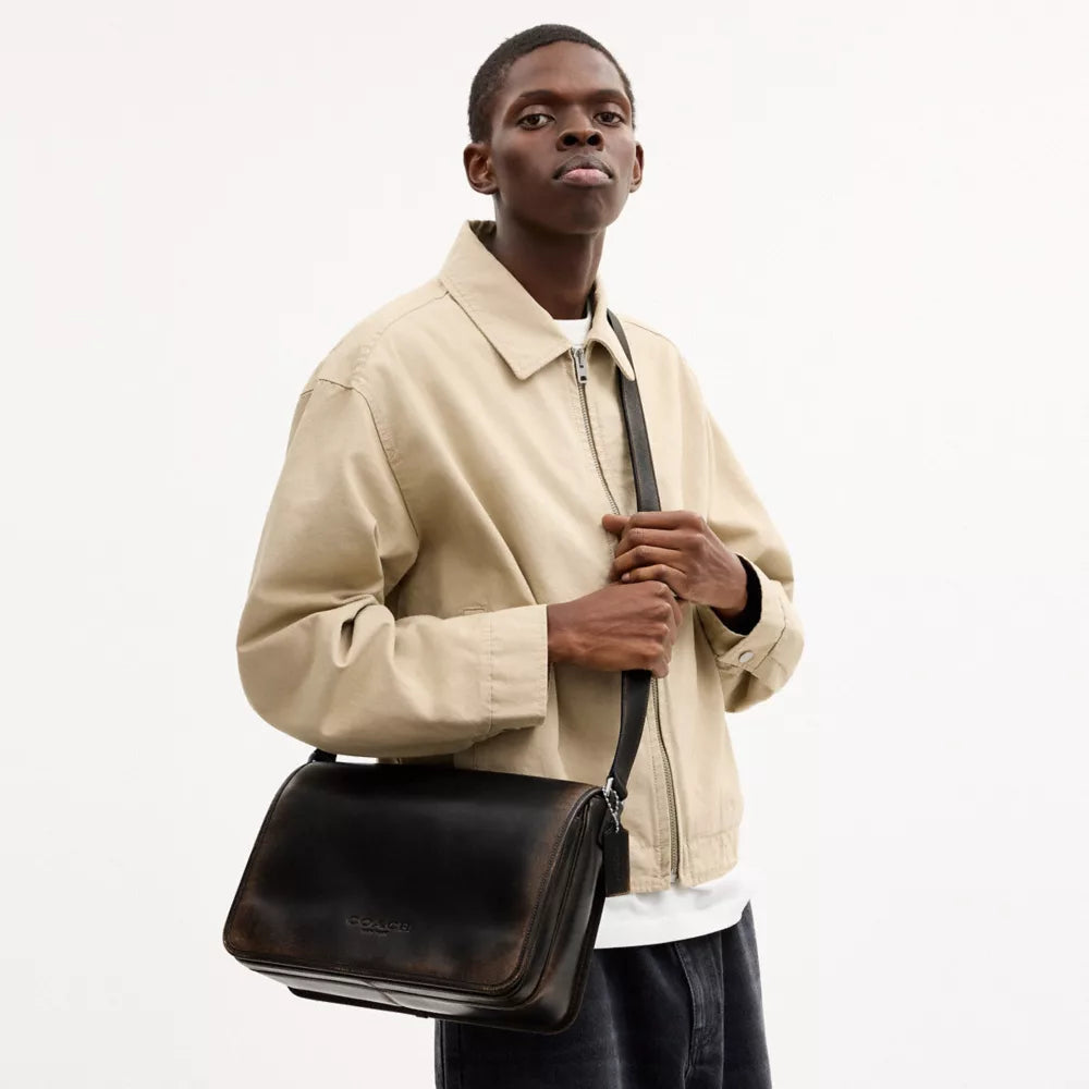 Colby Messenger Bag 32 In Loved Leather - Silver/Black Brown