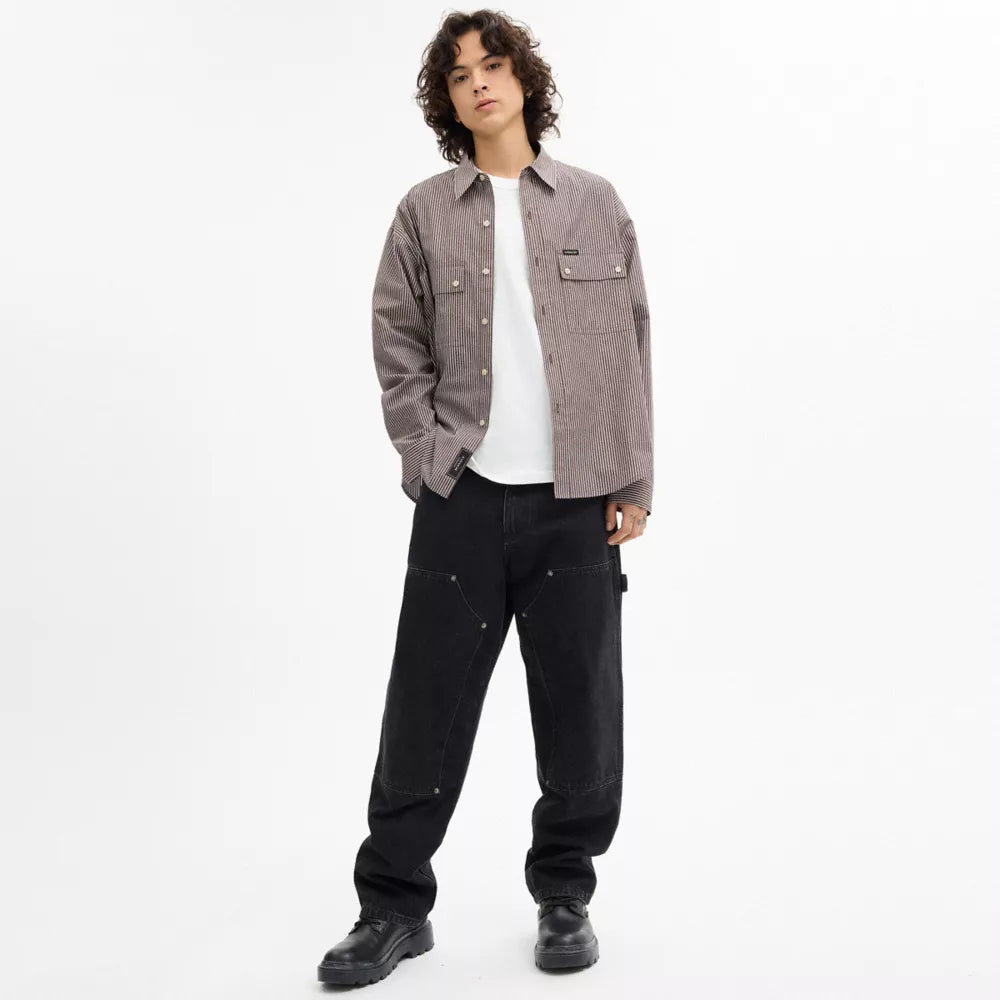 Long Sleeve Button Up Shirt - Brown Stripe