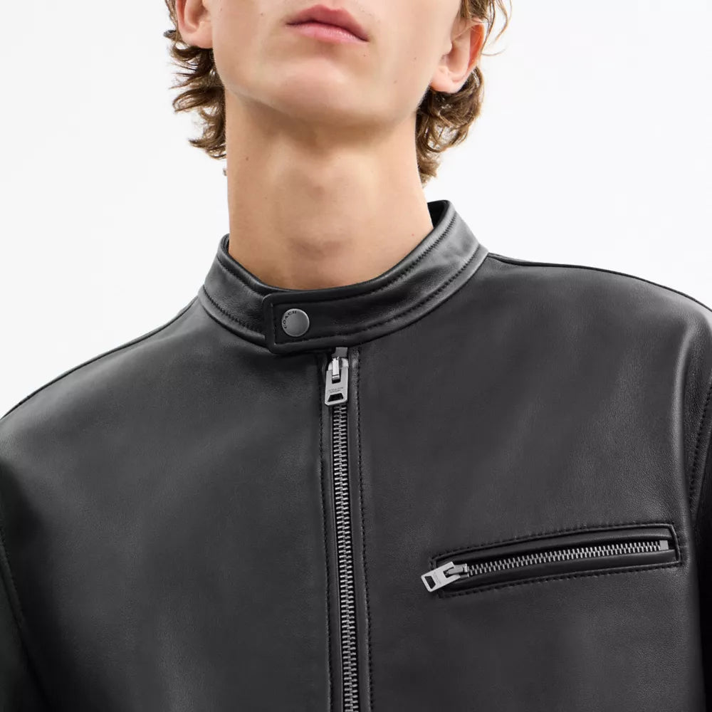 Leather Racer Jacket - Black