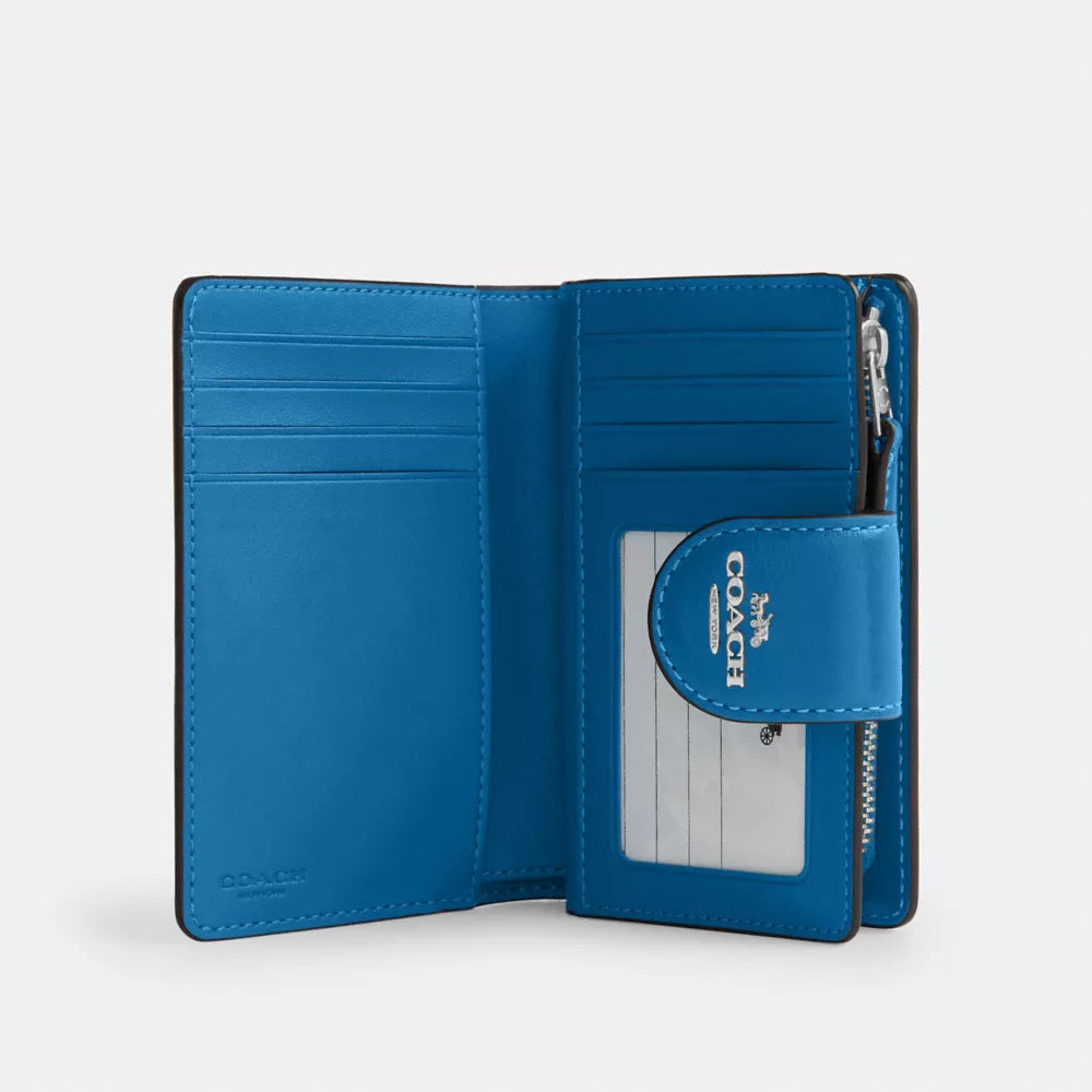 Medium Corner Zip Wallet - Crinkle Leather/Silver/Blue Jay