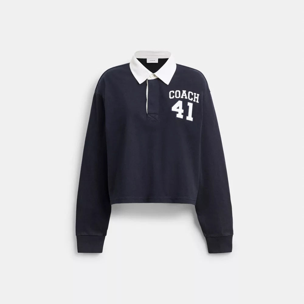 Heritage Long Sleeve Cropped Rugby Polo - Dark Sapphire