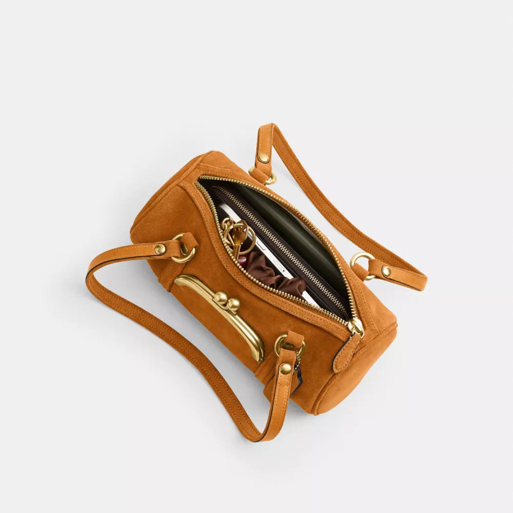 Kisslock Barrel Bag 28 - Suede/Brass/Marigold