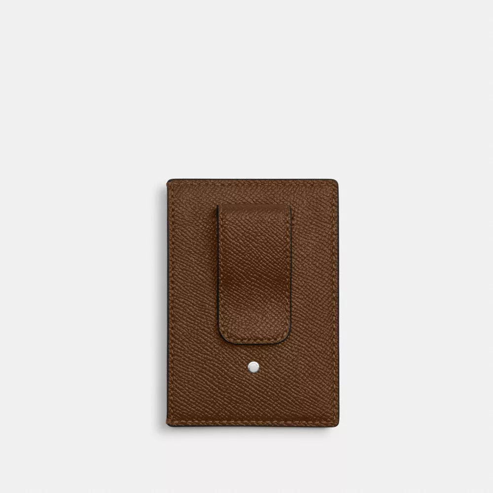 Card Case With Money Clip - Silver/CHESTNUT