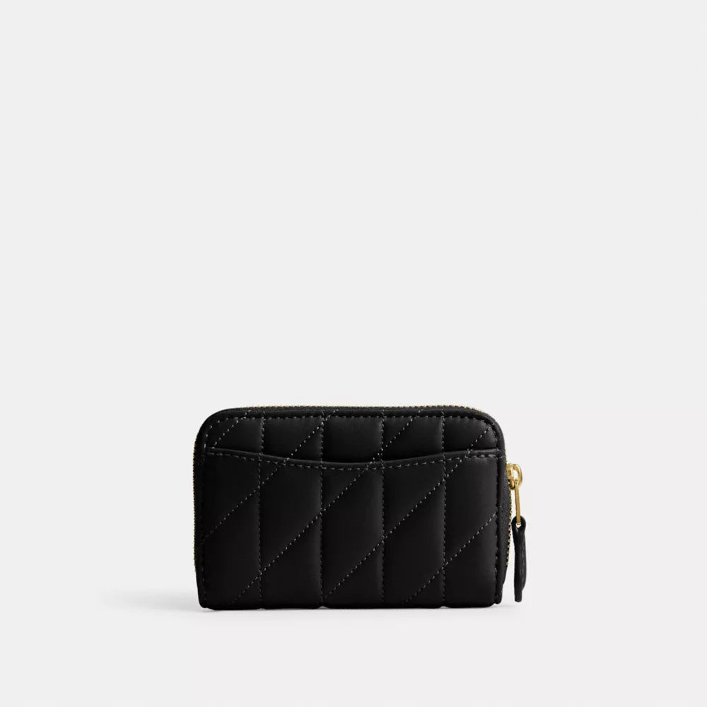 Essential Small Zip Around Card Case With Pillow Quilting - Smooth Leather/Brass/Black
