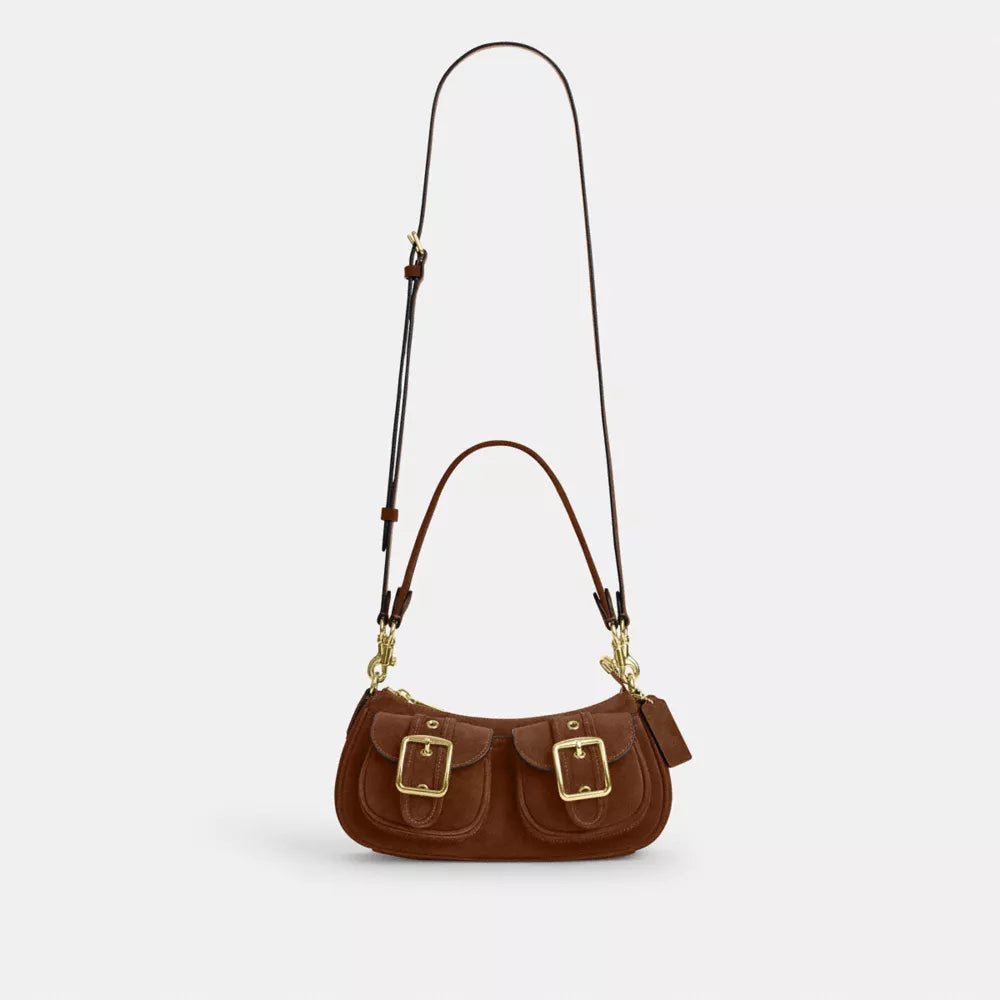 Ashton Shoulder Bag - Suede/Gold/Warm Brown
