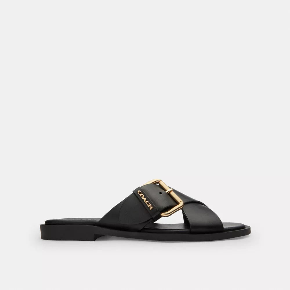 Crisscross Buckle Sandal - Coated Canvas/Black