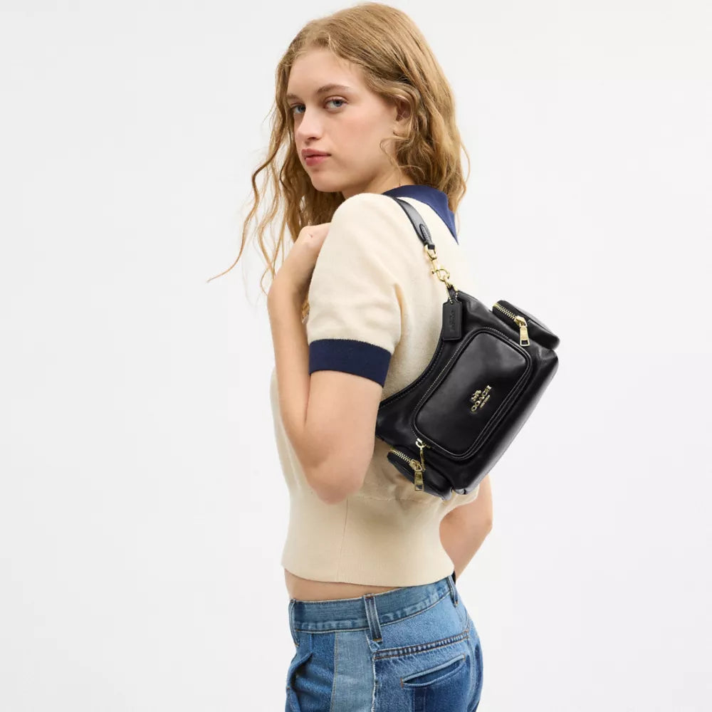 Laurel Shoulder Bag 22 With Pockets - Crinkle Leather/Gold/Black