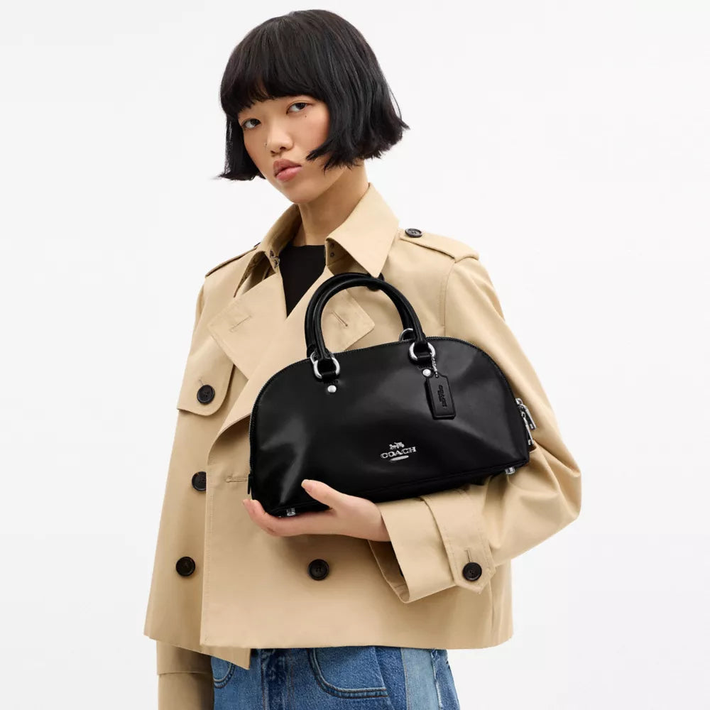 Lara Satchel Bag - Nappa Leather/Silver/Black